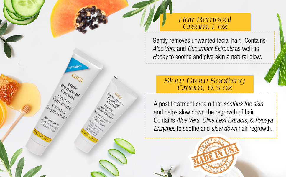 GiGi Facial Hair Removal Cream and Slow Grow Soothing Cream Set for Sensitive Skin