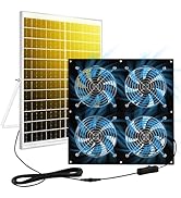 Solar Exhaust Fan for Chicken Coop & Powered Fan with 25W Solar Panel & 4-Pack High-Speed Brushle...