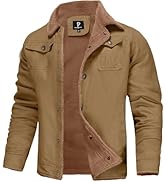 PEGENO Men's Cotton Cargo Jackets Winter Sherpa Lined Fleece Jackets Trucker Jacket