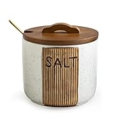 YHOJOY Salt Container for Countertop, Ceramic Salt Cellar with Lid and Spoons, 10 OZ Salt Bowl Ho...