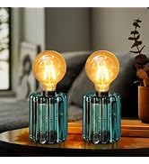 Set of 2 Battery Operated Table Lamp, Battery Powered Cordless Lamp with Timer, Glass Bulb Shape ...