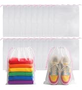 ROOKEA 20 Pcs Clear Shoe Bags for Travel Storage, 11.8"x15.7" Shoe Bag Bulk | Pink-Color Drawstri...