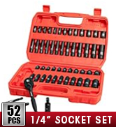 LLNDEI 1/4”Drive Impact Socket Set, 52 PCS Mechanic Tool Set with 72-Tooth Ratchet & Adapter