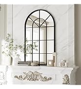 ZMYCZ Wall Mounted Mirror, Arched Bathroom Wall Mirror, 30"x20" Windowpane Arch Top Mirror, Farmh...