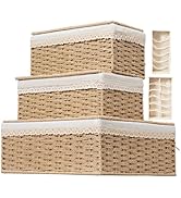 Nonam Large Basket with Lid set of 3, Rattan Divided Baskets Organizer for Shelf, Natural Wicker ...