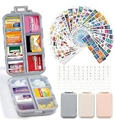 3 Pack 14 Grids Travel Pill Organizer Box with 415-Pcs Medicine Name Labels - Pocket Daily Pharma...