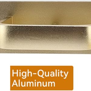 Gold-colored rectangular towel bar or grab bar mounted on a wall. Text below the image indicates it's made of high-quality aluminum.