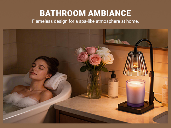 Fubink black candle warmer lamp with timer & dimmer, bathroom ambiance flameless design for spa