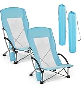 VEVOR Folding Beach Chair, High Back Camping Chairs for Adults, with Cup Pocket, Mesh Back, Carry...