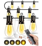 VOZUJI Outdoor Patio String Lights: S14 Shatterproof Bulb Outside Waterproof Light - 50Ft 15M Rem...