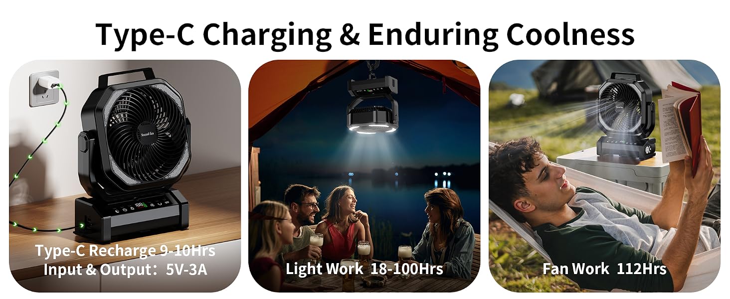 portable camping fan with light