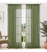 LAMIT Sage Green Sheer Linen Curtains 84 Inch Length for Living Room, Light Filtering Spring Deco...