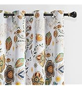 XiDi 100% Blackout Floral Curtains 84 Inches Long White Vintage Flower Leaf Pattern Colorful Curt...