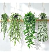 Der Rose 4Pcs Fake Hanging Plants with Lush Cascading Greenery | Artificial plants with black pot...