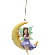 Swing Fairy Statues Resin Miniature Angel Figurines Holding Pink Rose and Sitting on Moon with Lu...