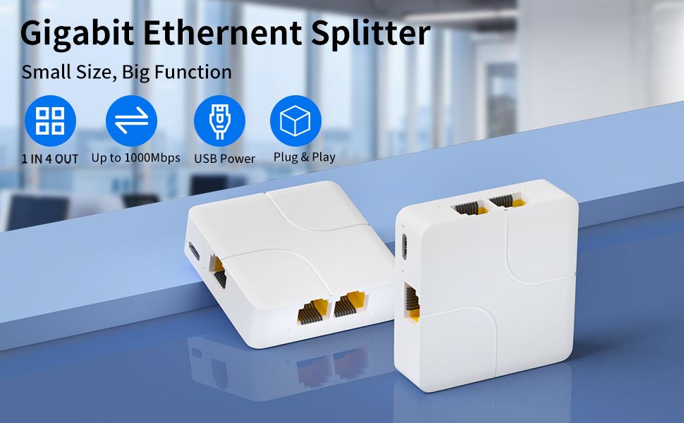 gigabit ethernet splitter 1 to 4 eetwork splitter with USB power cable