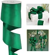HUIHUANG Forest Green Wired Ribbon 2.5 inch Green Satin Wire Ribbon for Christmas Tree, Wreaths, ...