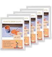 OIYEEFO Clear Plastic Sheeting Drop Cloths for Painting, 5 Pcs 9x12ft Plastic Tarp Waterproof Dus...