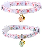 2 Pack Cotton Breakaway Cat Collar with Bell,Beige & White Flowers Pendant Cute Cat Collar Kitten...