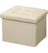 AmasSmile Ottoman with Storage,17" Folding Leather Foot Rest Chest,Beige | Storage Ottoman Foot R...