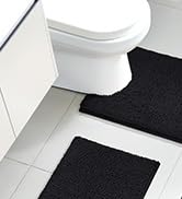 BYSURE Black Bathroom Rugs Sets 3 Piece Non Slip Extra Absorbent Plush Chenille Soft Washable Bat...