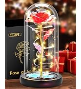 Otlonpe Forever Artificial Glass Rose Flower Lamp, Women Gifts for Birthday Christmas Valentines ...