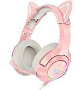 SIMGAL Pink Gaming Headset with Mic, Compatible with PS4 PS5 PC Mobile Phone, Removable Cat Ear S...