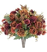 GTIDEA 4 Bundles Artificial Fall Flowers 2 Colors Fake Roses Silk Bouquets with Hydrangea Autumn ...