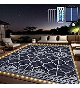 Lighted Outdoor Rug 8x10 ft, Solar Powered Patio Rug with 113 LED Lights, Waterproof Plastic Reve...