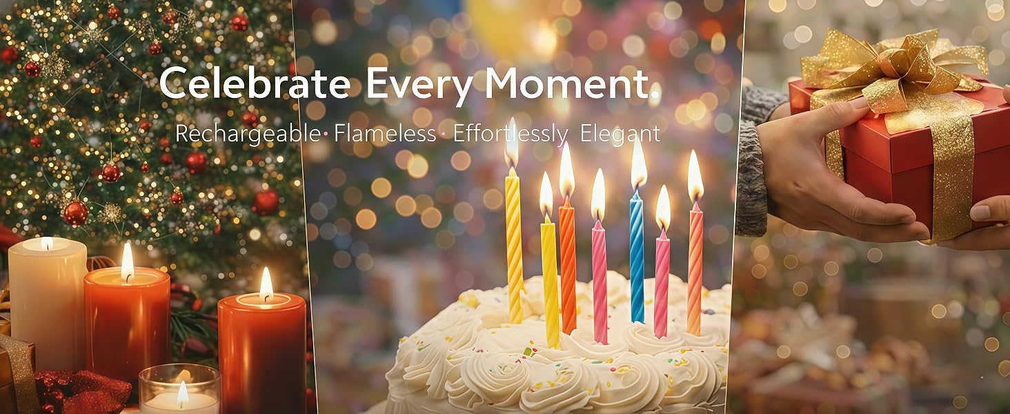 Electric lighter lighting Christmas candles, birthday cake, and as a holiday gift set.