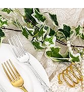 Joyido 30PCS Gold Plastic Forks - 8.1inch Gold Forks Disposable - Vintage Heavy Duty Dessert Fork...