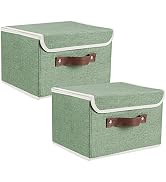Lucky Monet 2 Pack Linen Fabric Foldable Storage Bin Set Collapsible Storage Box Cube Closet Orga...