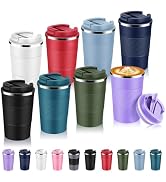Volhoply 13 oz Stainless Steel Insulated Travel Coffee Mug with Fip Lid Bulk 8 Pack,Reusable Doub...