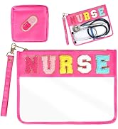 Haakong 2 Pcs Nurse Makeup Cosmetic Bag for Women Clear Chenille Letter Bag Toiletry Zipper Pouch...