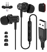ASKUBSKU USB Earbuds with Microphone for PC 7.5Ft Cable, Black | USB Earbuds for Computer, USBA H...