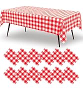 misaya 12 Packs Buffalo Disposable Table Cloth, 54 x 108 Inch Waterproof Plastic Tablecloth, Rect...