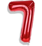 Red Number 7 Balloon, 40 Inch Large Number 0-9 Set with Foil Balloons for Boys Girls 7th Birtyday...