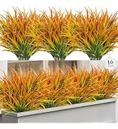 Besteek 16 Pcs Artificial Plants Outdoor Fake Grass Faux Greenery Stems UV Resistant Plastic Plan...