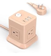 FDTEK Cube Power Strip USB C, 4 Outlets 3 USB 10 FT Extension Cord Pink | Long Cord Flat Plug Ove...