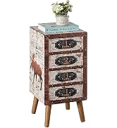 Antique Rustic Brown Wood Vintage Tallboy Chest with 4 Drawers and Legs
