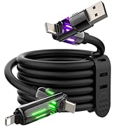 MFish 240W 4-in-1 Fast Charging Cable, Black, 6.6FT | Carrying Case, USB-A & USB-C to USB-C/Light...