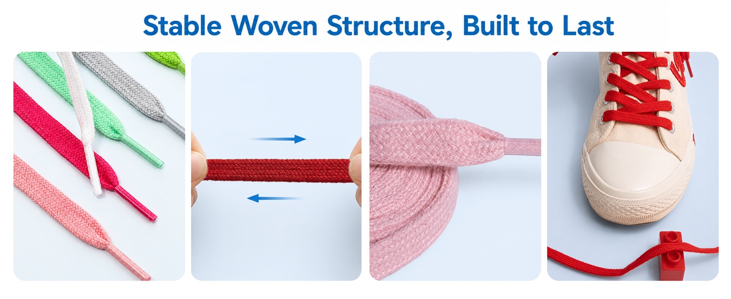Aiahoel stable woven shoelaces: durable structure, non-stretch, built to last for everyday shoes.