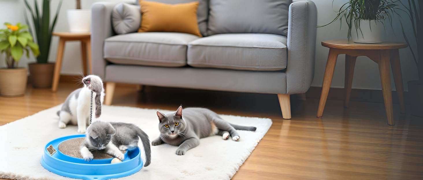 AUOON Cat Scratcher Toy with Ball Track - 3 in 1 Interactive Cat Toy