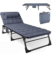 ATORPOK Portable Folding Camping Cot with Padded Mattress and Pillow, Adjustable Reclining Lounge...