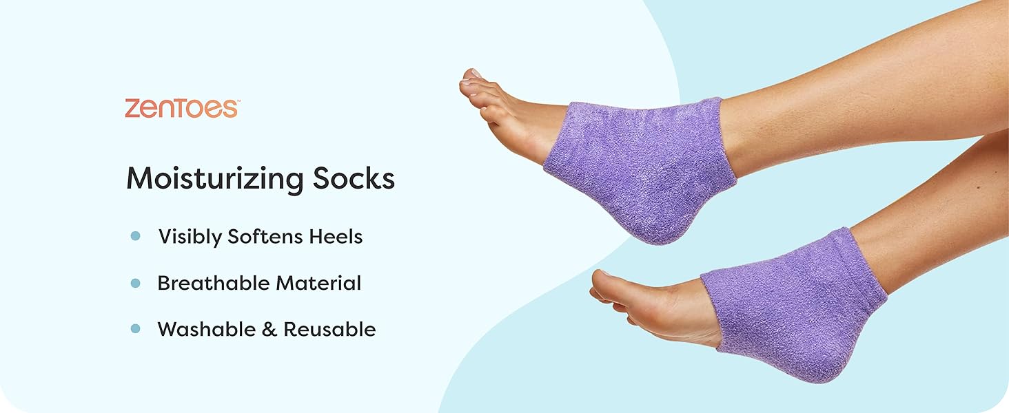 zentoes moisturizing socks visibly softens heels breathable material washable and reusable