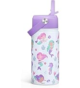 SANDJEST Mermaid Kids Water Bottle With Straw Lid 12oz Insulated Stainless Steel, Travel Tumbler,...