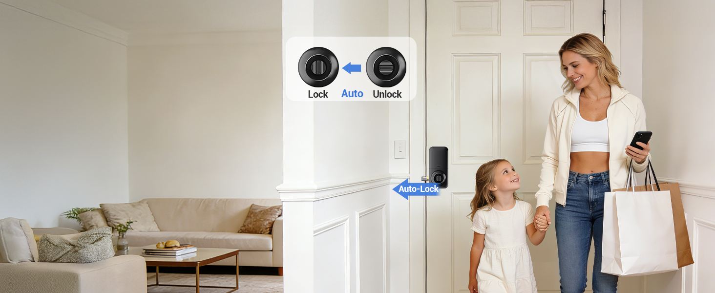 Auto-lock with a 10–99 second delay helps prevent forgotten locks and is disabled by default.