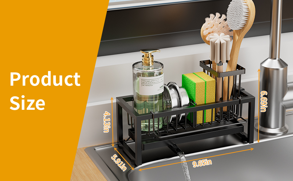 Kitchen sink sponge holder for dish brush soap dispenser
