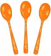 SietDESEO 25 PCS Orange Plastic Spoons Disposable Utensils Heavy Duty Orange Spoons Disposable Cu...