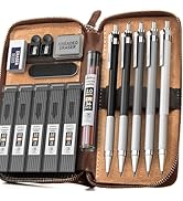 Nicpro 17PCS Metal 2mm Mechanical Pencil Set in Leather Case, 5 PCS 2.0 mm Lead Pencil Holders (4...